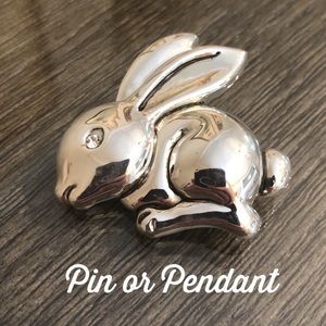 Vintage Sitting Rabbit Pendant or Pin Silvertone